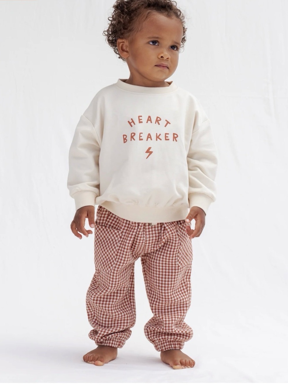 Quincy Mae Gingham Joggers in Rust and Cream